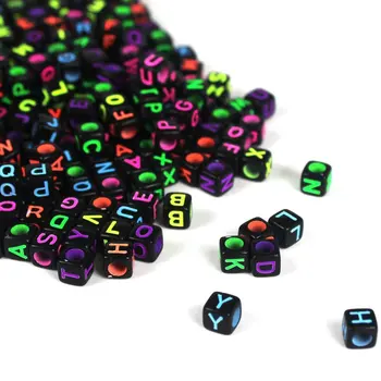 

500 PCS DIY Jewelry Making Black Cube Beads with Colorful Alphabet Letters, Acrylic Plastic Beads
