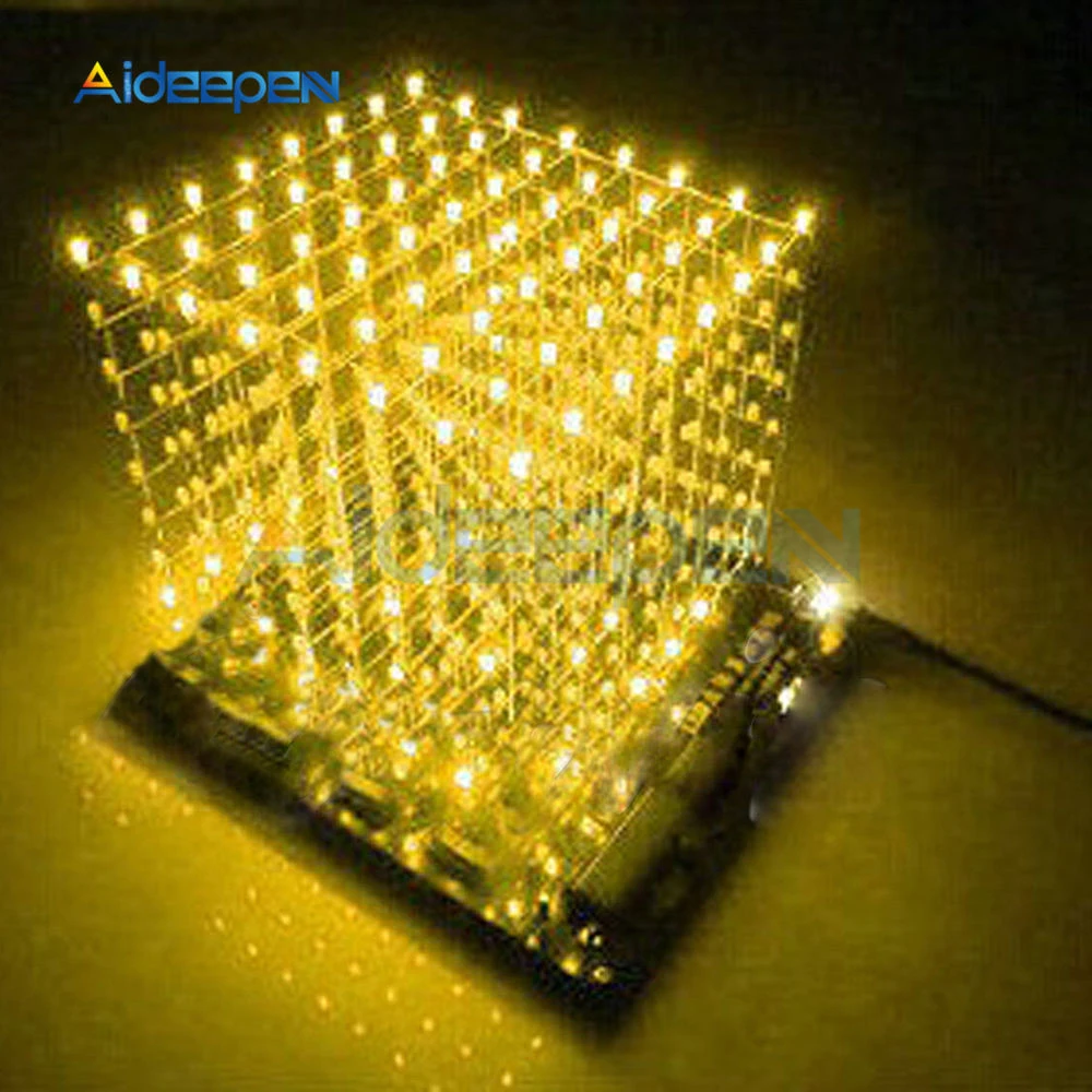 3D светодиодный светильник в квадрате Белый светодиодный желтый луч Куб 8*8*8 Светодиодный Куб DIY Набор электронный набор с запрограммированным IC для Arduino