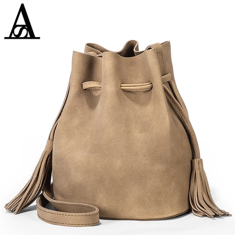 

AITESEN Suede Bucket Bags Scrub Side Fringed Amelie Single Shoulder Female Designer Handbag Sac A Main Femme De Marque Luxe Cuir