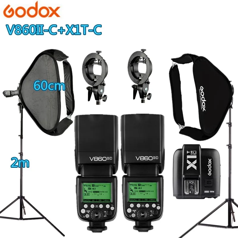 2X Godox V860IIC вспышка + 2 осветительные стойки софтбокса 1 X1T-C триггер фотостудия