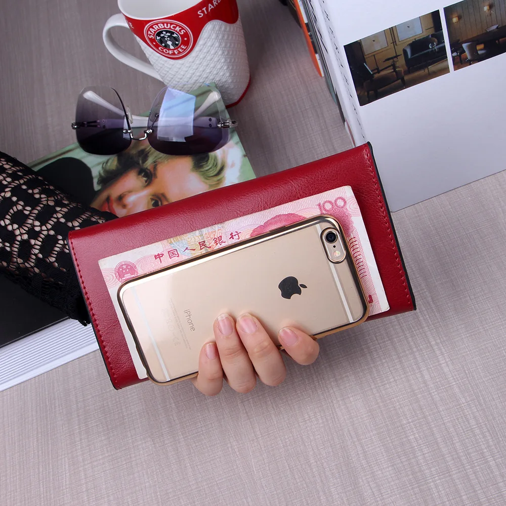  NIGEDU Brand Genuine Leather Women Wallet Long thin Purse Cowhide multiple Cards Holder Clutch bag 
