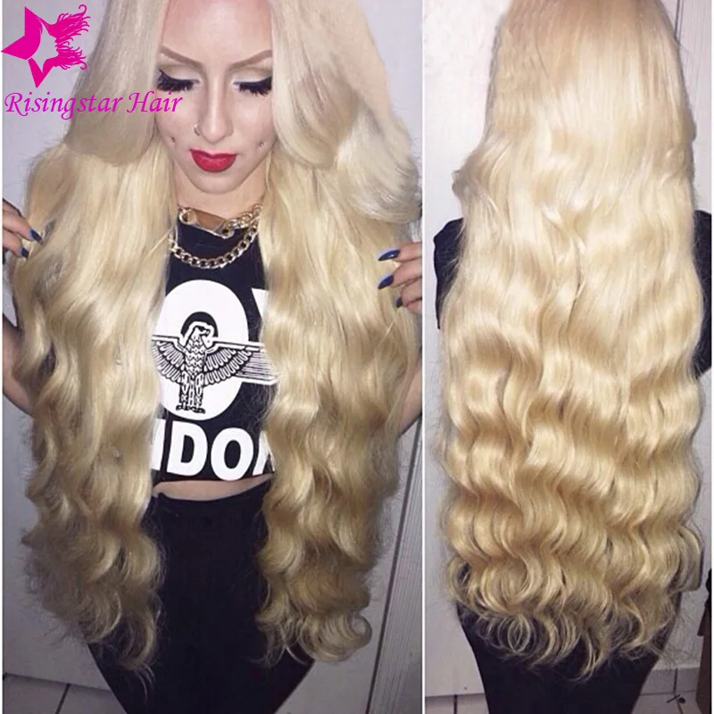 

#613 virgin brazilian body wave human hair blonde full lace wig with baby hair 130 density blonde lace front wig for white women