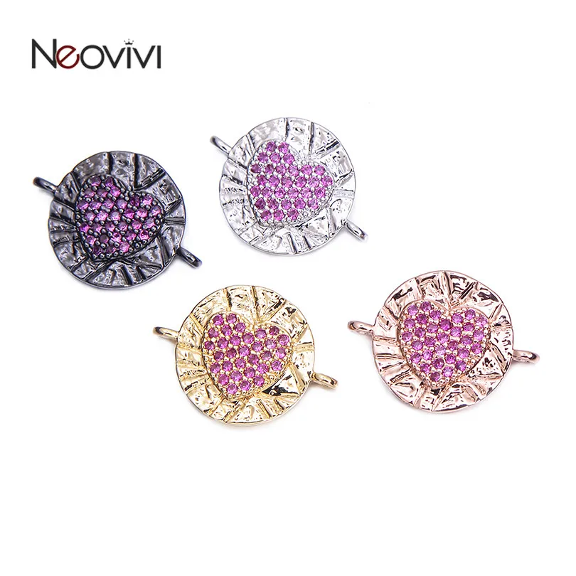 Круглые Подвески Neovivi Micro Pave фиолетового цвета с кубическим сердечком для