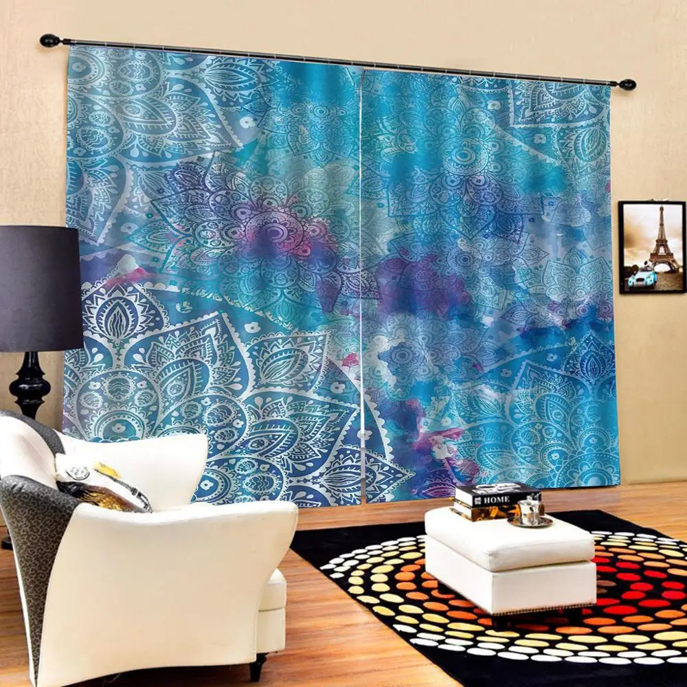 

Dream blue flower curtains Blackout curtain Customized 3D Blackout Curtains Living Room Bedroom Hotel Window curtains