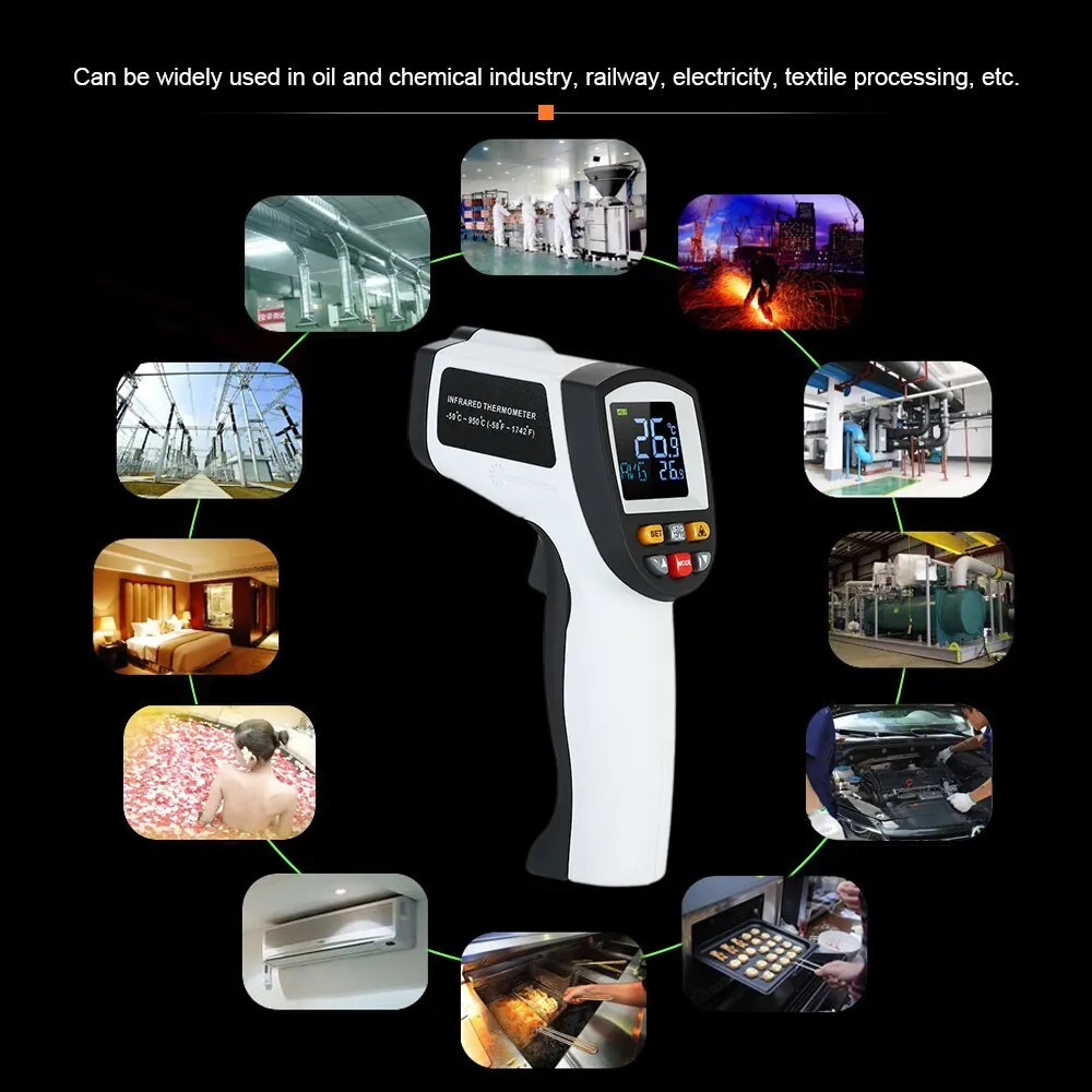 

Non contact IR Infrared Thermometer Digital Thermometer Handheld Temperature Sensor Meter Pyrometer Color LCD with Backlight