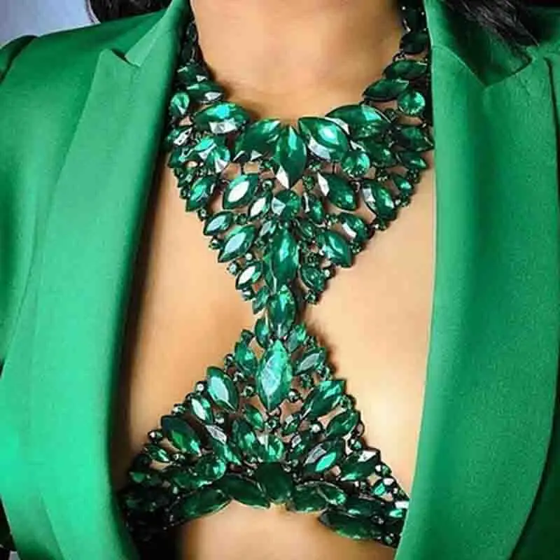 

Charmelry Summer Long Body Necklace Chain Sexy Handmade Crystal Gem Chunky Maxi Luxury Gem Statement Necklace Women