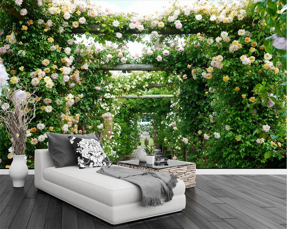 Beibehang Custom wallpaper rose garden corridor pastoral flowers tv