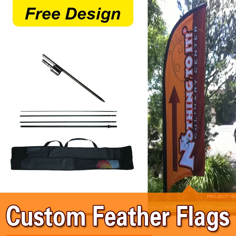 

Free Design Free Shipping Single Sided In-ground Spike Feather Flag Signs Advertising Sail Flag Banners Tall Flags