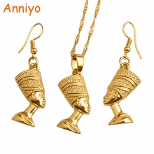 Anniyo Египетский Нефертити королева кулон с портретом ожерелье и серьги для женщин, золотой цвет Египетские украшения наборы оптом#098906