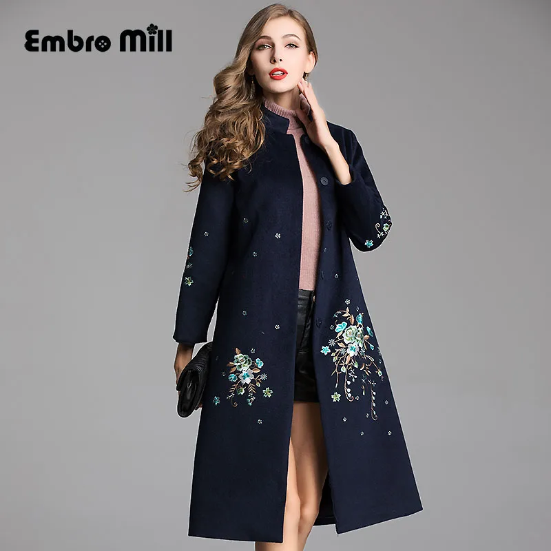 High end winter trench coats for women vintage Elegant Floral woolen