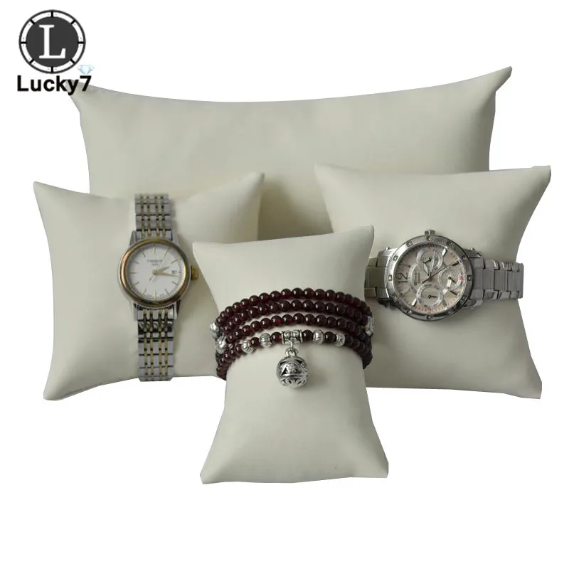 

Beige PU Leatherette Jewelry Display Pillow Holder Watch Storage Organizer Pillow Cushion Stand Holder Watch Pillow Display Rack