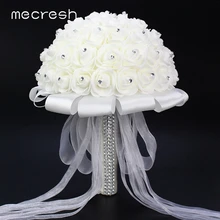 Стразы Mecresh, свадебный букет для невесты, подружки невесты, Белый Искусственный цветок розы, хрустальные свадебные аксессуары, букеты