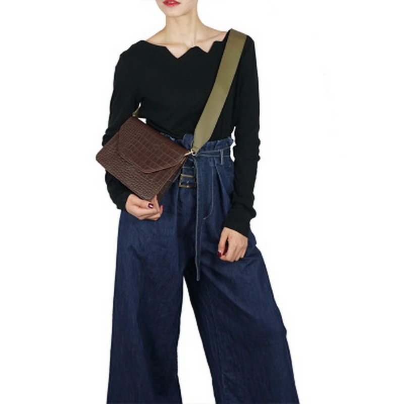 Mododiino التمساح نمط حقيبة كتف واسعة حزام المرأة حقيبة بسيطة Crossbody حقيبة صغيرة الإناث حقيبة بو الجلود صندوق مربع DNV0727