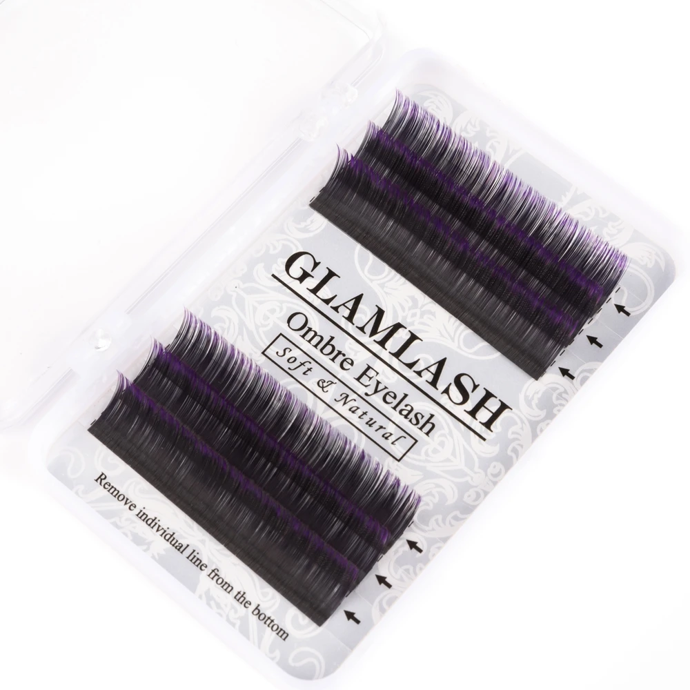 GLAMLASH 0 07 8 13 мм Индивидуальные Накладные ресницы с эффектом омбре фиолетовые синие