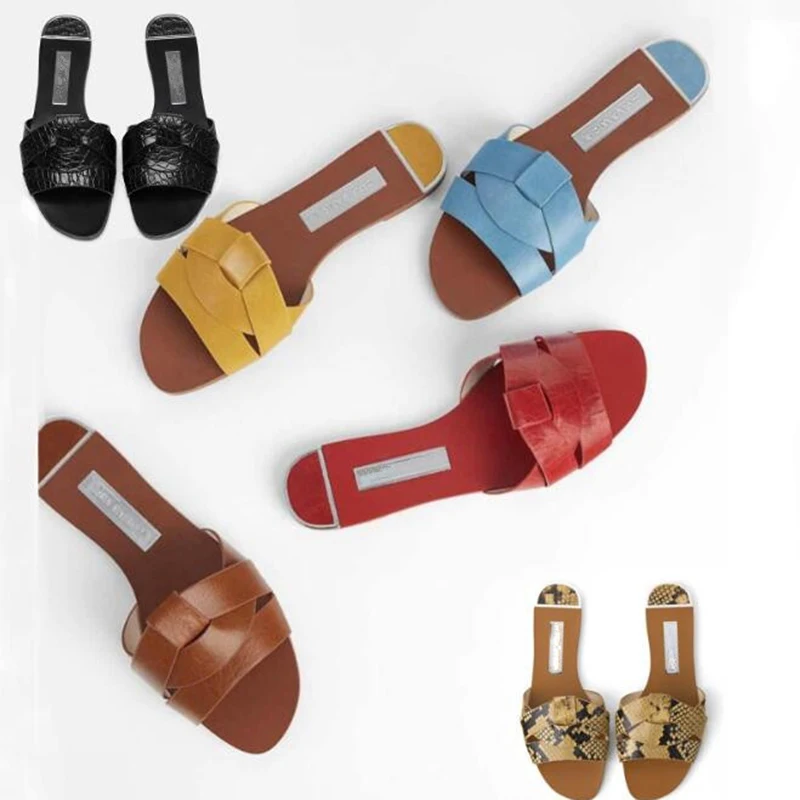 

2019 Summer Cross Slippers Women Beach Flip Flops Shoes Pu Leather Outdoor Flats Female Sandals Flat Heel Slip On Slides donna