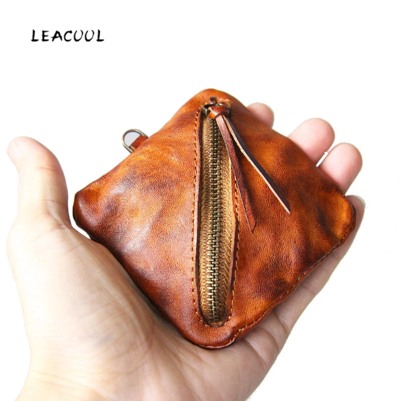 

LEACOOL Genuine Leather Coin Purse Men Women Small Mini Pocket Individuality Leather Money Bag Coin Case 15 Style for Choose