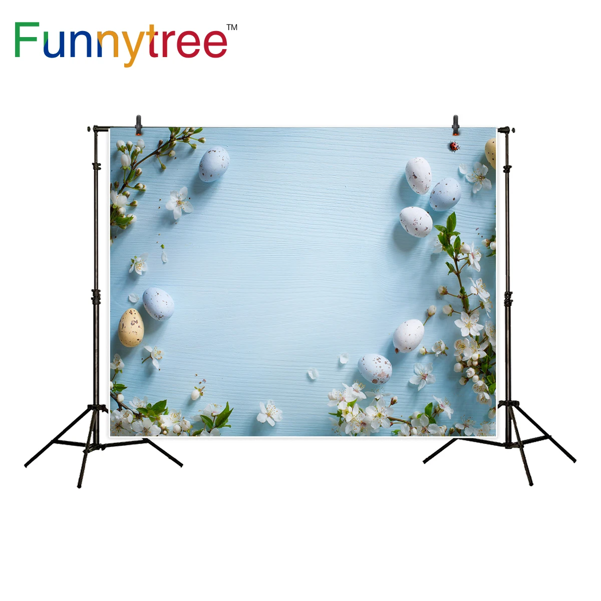 

Funnytree backdrop for photography studio easter egg flower spring blue background photocall photobooth photo prop