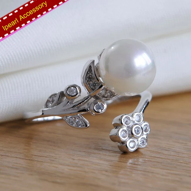 S925 Silver Pearl Rings Holder Open Adjustable Size Rings Findings