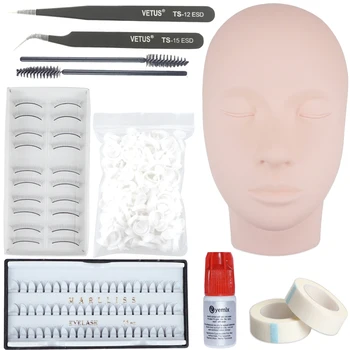 

Novice practice False Eyelashes Eyelash Extension Practice Kit Makeup Tool With Eyelash Tape Glue Tweezers