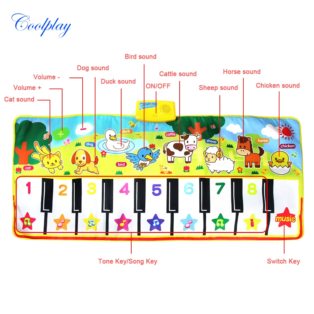 58x135 см Детские фортепианные коврики, музыкальные ковры для новорожденных, детские животные, голосовое касание, музыкальный коврик, развивающие игрушки