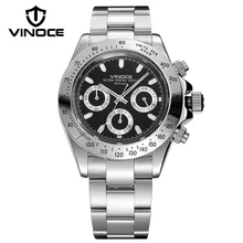 VINOCE Sports Luminous Multifunction Men Watches Luxury Steel Band Chronograph Watch 200 M Waterproof Clock Reloj Hombre