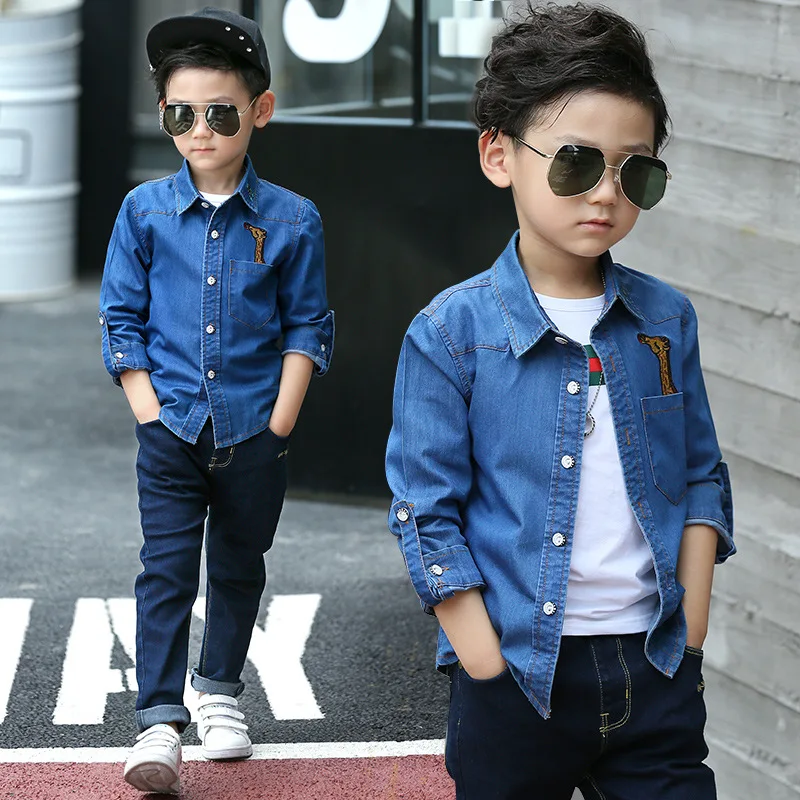 Compre Boys Long Sleeve Denim shirts Kids Shirts