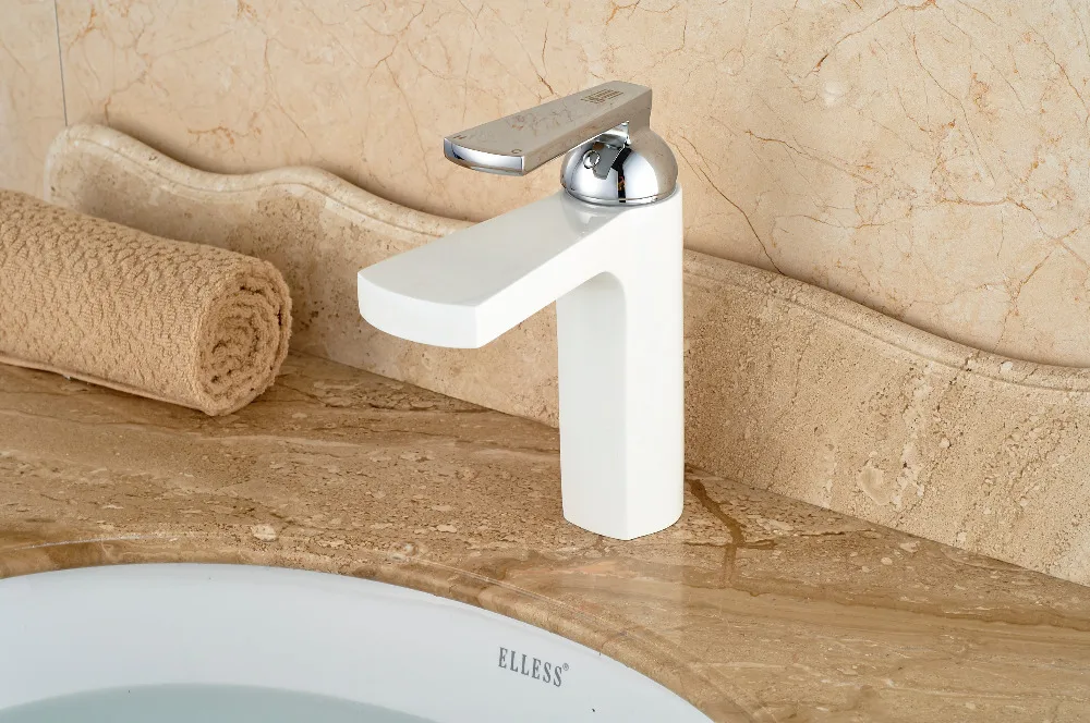 

Modern  Chrome Finish  White Body Waterfall Basin Faucet Single Handle Vessel Sink Mixer Tap