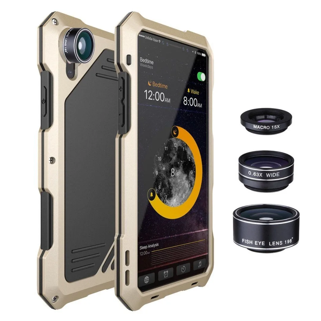 Phone Case For iPhone X XS Max XR Waterproof Shockproof Metal Case Cover+3 Camera Lens Capa For iphone 7 8 plus 6 6S plus Fundas