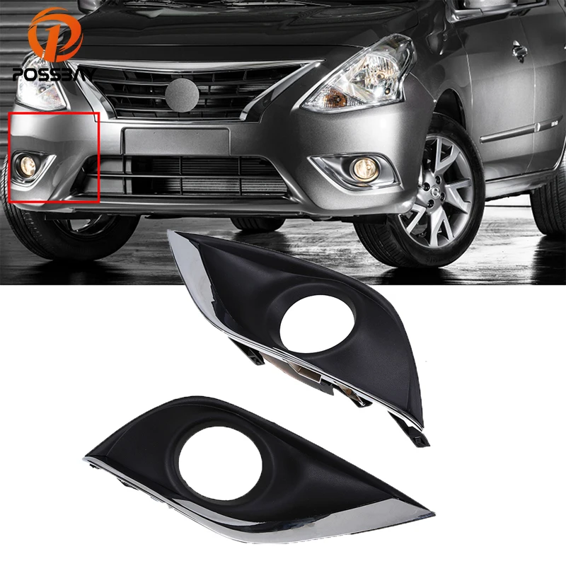 

POSSBAY Black Front Left Right Fog Light Cover Bezel Trim Fog Lamp Hood for Nissan Versa Sedan(B17) 2015 2016 2017 2018 Facelift
