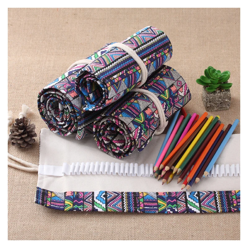 12/24/36/48/72/108 Roll School Pencil Case Canvas Pencil Case Makeup Brush Pen Pouch Wrap Roll Painting Stationery