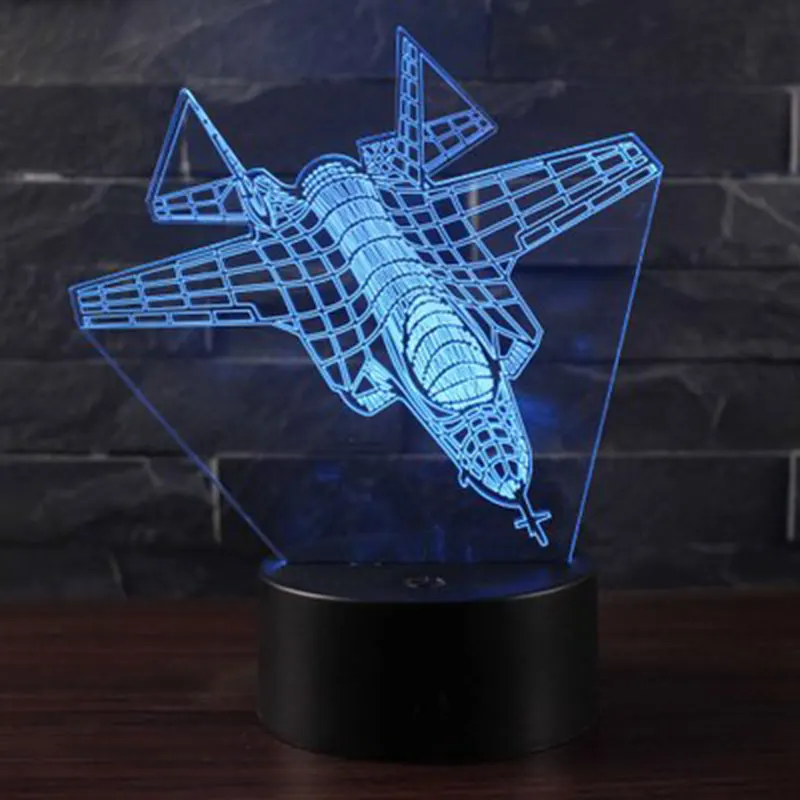 Военный самолет тема 3D лампа светодиодный ночник 7 цветов Изменение сенсорного настроения лампа Рождественский подарок Прямая