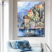 DIY цветные картинки по номерам с цветами русский город акварельные иллюстрации Рисунок Живопись по номерам в рамке