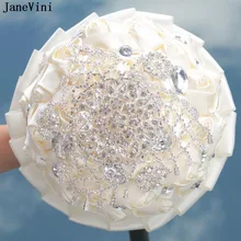 JaneVini элегантный Букеты Свадебные цвета слоновой кости свадебные цветы искусственные атласные розы горный хрусталь Букет De Fleur Mariage
