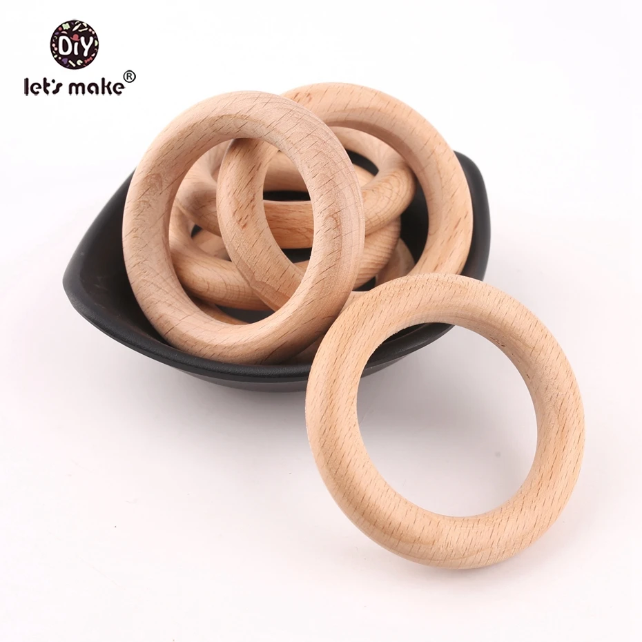 10pcs Natural Wooden Baby Kid Teether Teething Bracelet Ring Rattle Toys 25-60mm 
