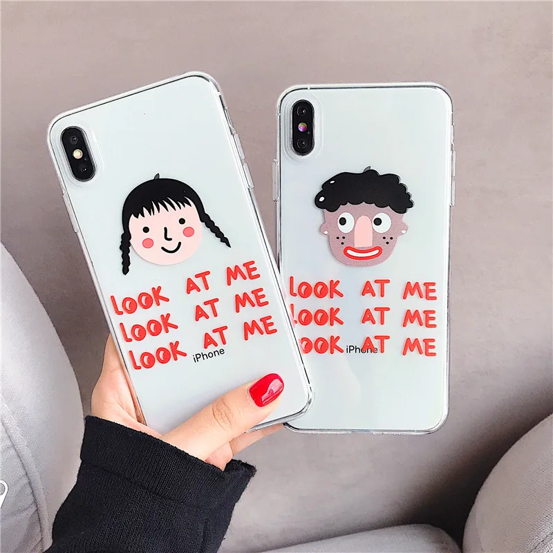 Transparent Back Cover For iPhone 6 6s 7 8 Plus Soft TPU Cartoon Couples Girl And Boy Phone Case X XR XS Max Coque |