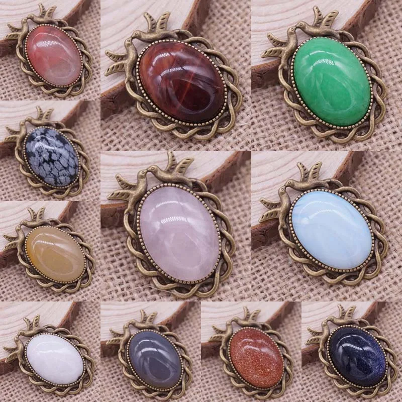

Wholsale Natural Stone Pendant Oval Shape Cabochon Stone /Opal/Tiger Eye Sone 50*35mm