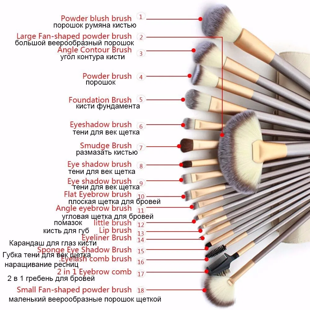 18 шт./компл. набор кистей для макияжа Профессиональные инструменты для макияжа Тени для век Кисть Премиум синтетическая основа Смешивание набор кистей для пудры
