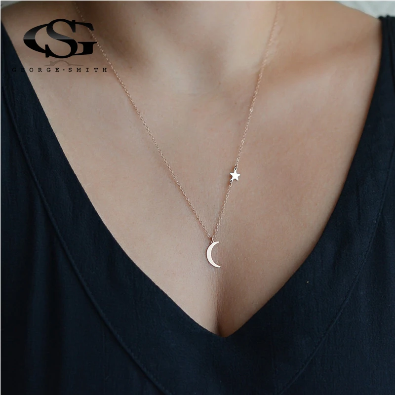 

GS New Star Curved Crescent Moon Pendants Necklaces For Women Long Necklace Men Gold Sliver Chain Jewelry Gift Choker Choker G5F