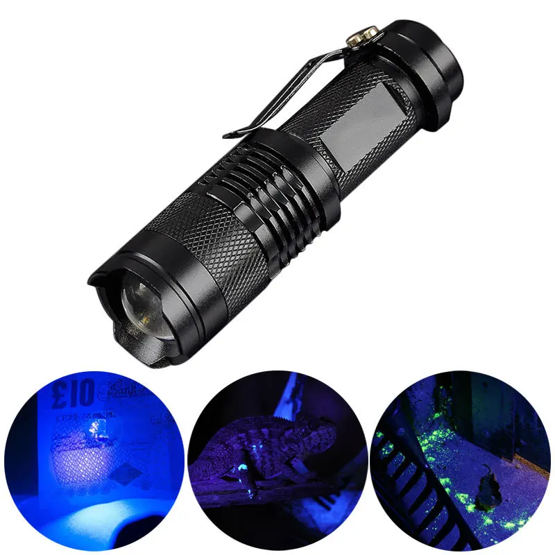 

Zoomable Led UV Flashlight Torch Light AA Battery Ultra Violet Light Blacklight UV Lamp For Marker Checker Detection