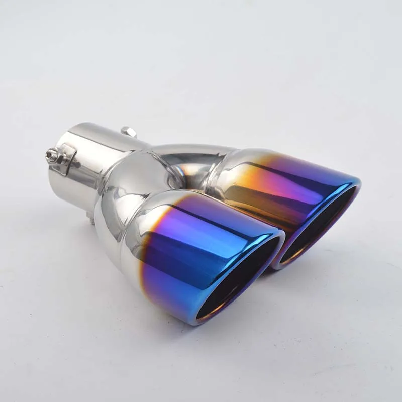 Двойной глушитель наконечник 155x75 мм серебро+ синий Конец выхлопной трубы из нержавеющей стали Замена автомобиля пылезащитный практичный