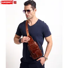 HANSOMFY Натуральная кожа Мужская нагрудная сумка новая волнистая кожаная мужская сумка повседневная сумка через плечо ретро пакет