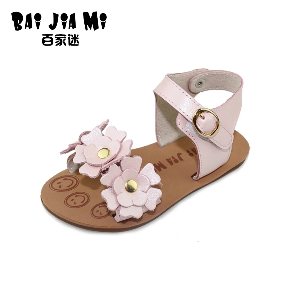 

2017 BAIJIAMI Spring Summer Autumn Children's Leather Sandals Beach Flat Roman Shoes Girl Beautiful Fashion Princess Shoes
