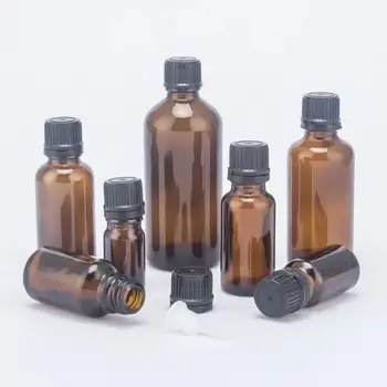 

10pcs/lot 100ml 50m 30ml 20ml 15ml 10ml 5ml Thick Amber Essential Oil Glass Bottles With Black Cap Glass Containers Jars Bottles