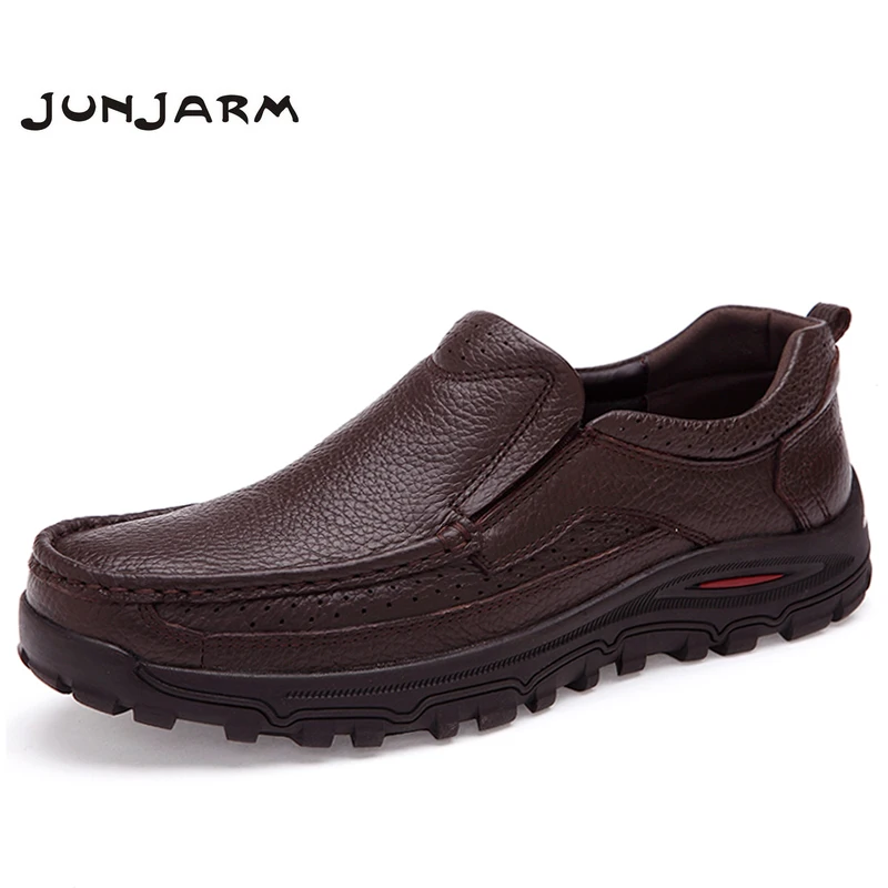 

JUNJARM Plus Size 38-48 Leather Casual Shoes Men High Quality Genuine Leather Men Leather Shoes Autumn Men Flats