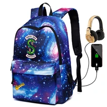 Mochila Для женщин ривердейл Galaxy USB дорожный рюкзак, школьные рюкзаки для девочек девушки Холст Дорожная сумка через плечо, сумка для ноутбука школьная сумка