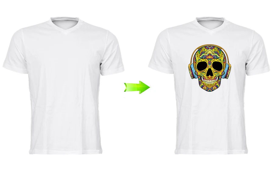 2-DJ Skull Head Iron-On Transfer Easy Print By Household Irons Parches Ropa T-Shirt Diy Decoration Patches For Clothes