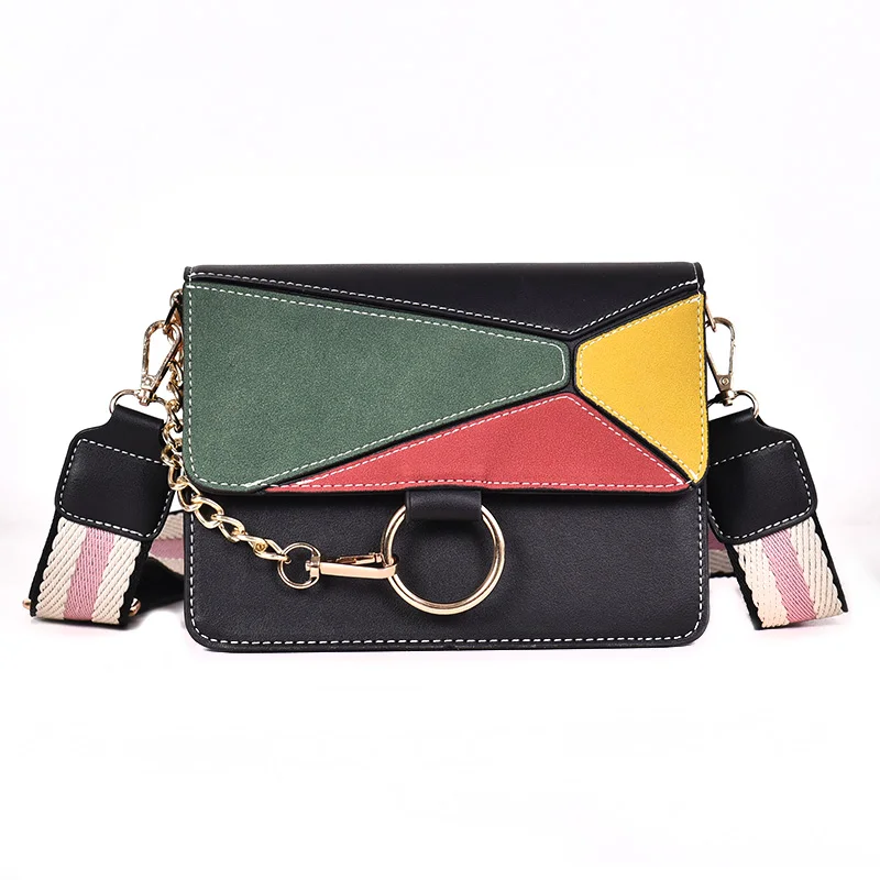 

Beiluoshi Women's one-shoulder bag of 2018 new style, small square bag with color stitching