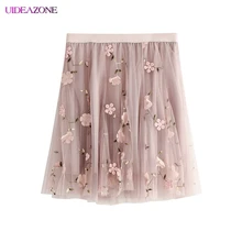 UIDEAZONE, феи, трехмерная Цветочная юбка, вышивка, высокая талия, сетчатая юбка, женская, новинка, прошитая, большая, свободная юбка