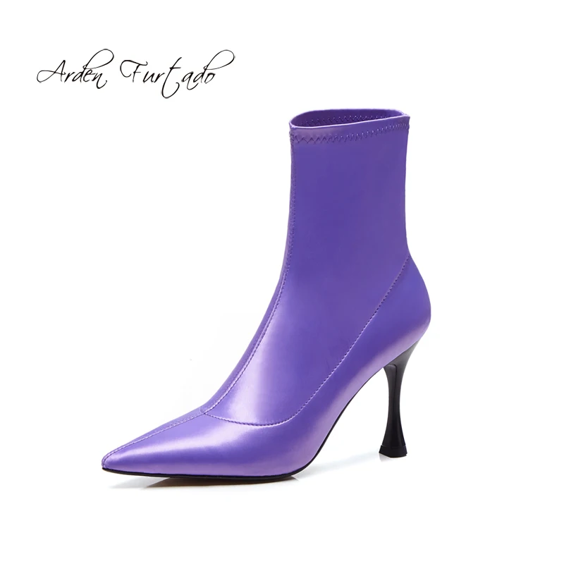 Pourpre Satin Black 2018 gun Furtado purple Sur Brun Cheville Automne Bottes Courtes Mode Arden Stretch Tissu Chaussures Pour Femme Color Slip Printemps T3FK1cJ5ul