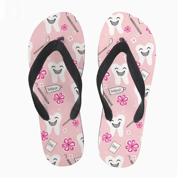 

Customized Sandals Women Beach Water Summer Shoes Cute Pink Dentist/Teeth Printed Women's Home Flip Flops Soft Light Slippers